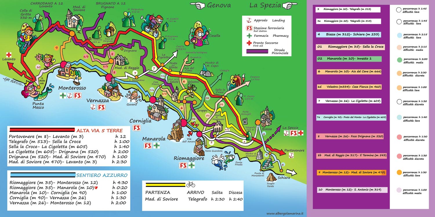 Cartina sentieri alle Cinque Terre
