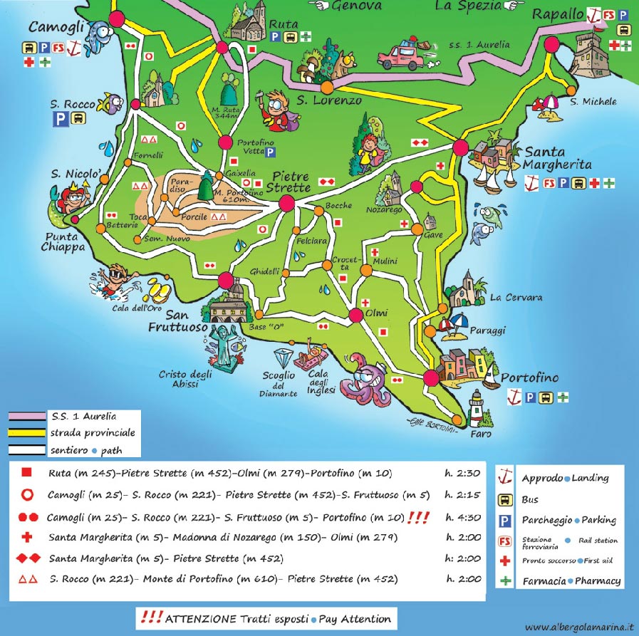 Cartina sentieri Portofino e Tigullio